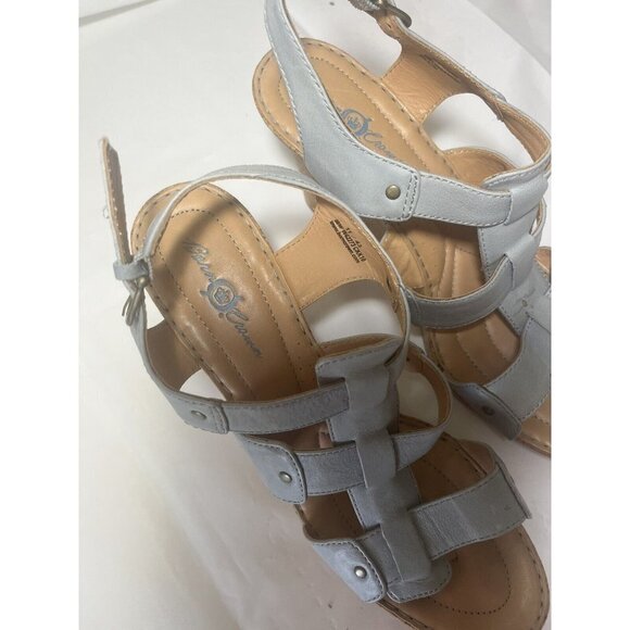 Born Crown Leather Cork Wedge Boho Buckle Sandal blue Women’s Size 11 - Picture 10 of 13